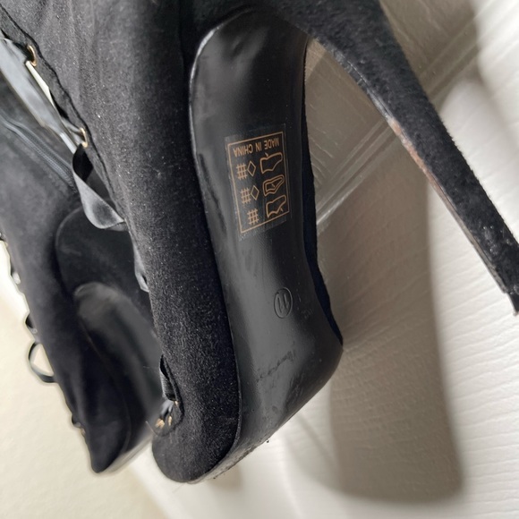 Lace Up Black Thigh High Stiletto Boots - Picture 8 of 14